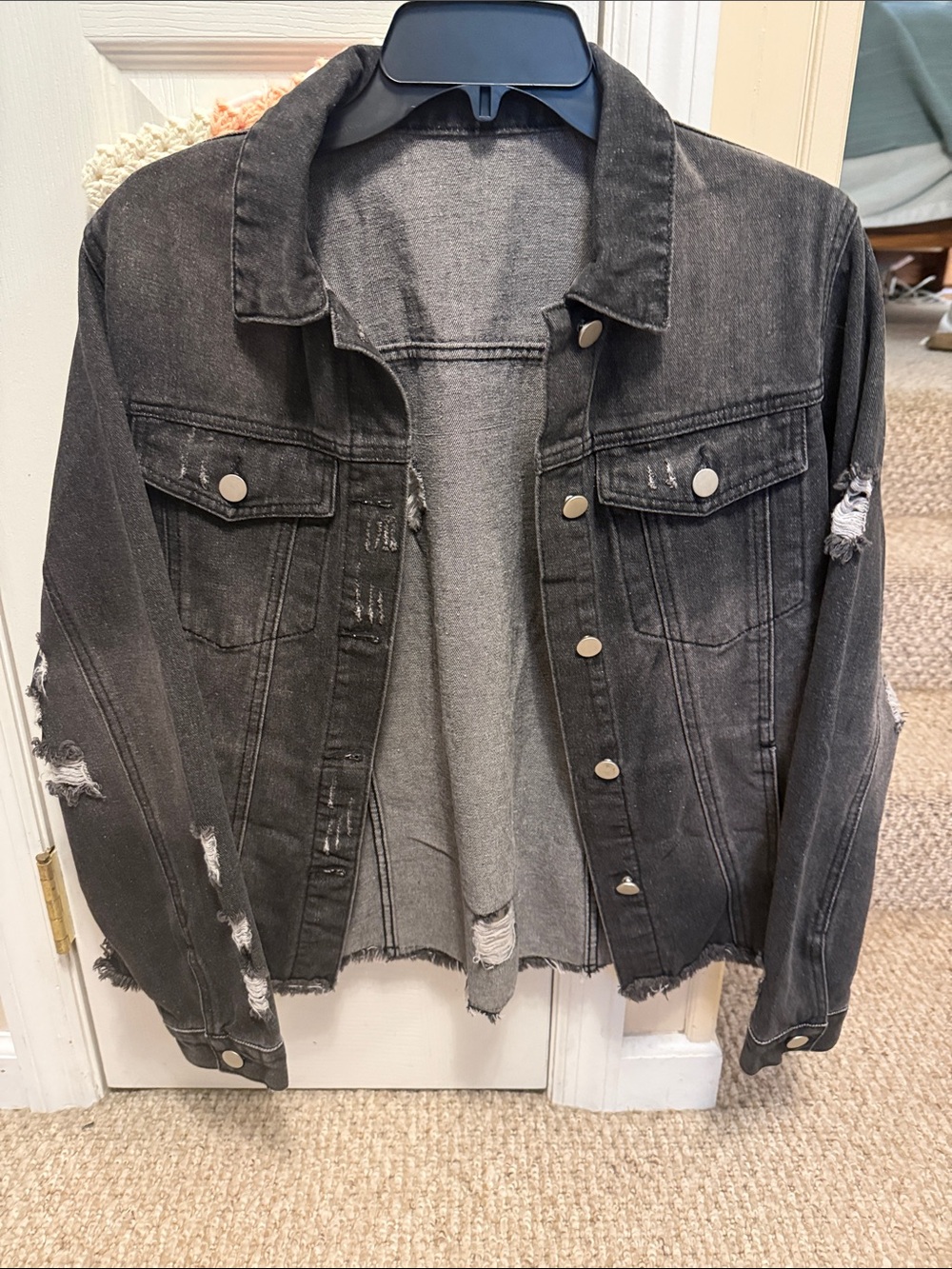 Women's Washed Black Distressed Denim Jacket